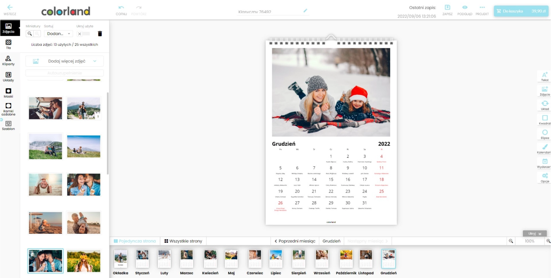 projektowanie kalendarza ze zdjęciami i datami